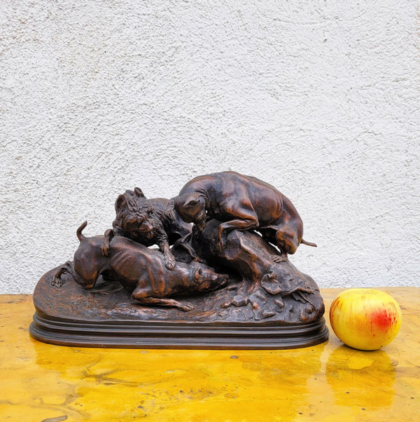 Pj Mêne, Rabbit Hunting, Signed Bronze, 19th Century