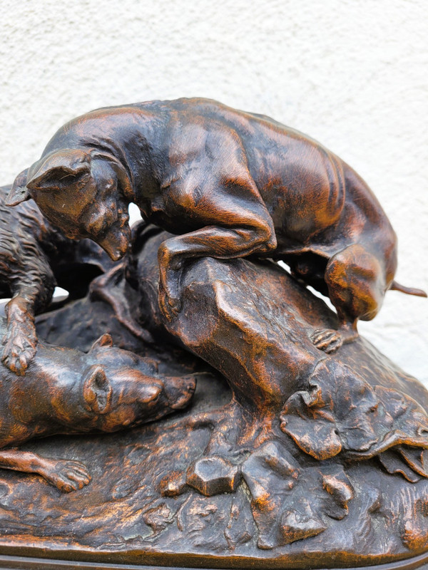 Pj Mêne, Rabbit Hunting, Signed Bronze, 19th Century