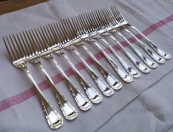 12 art deco dessert cutlery Alfénide goldsmiths (Christofle hallmarks)