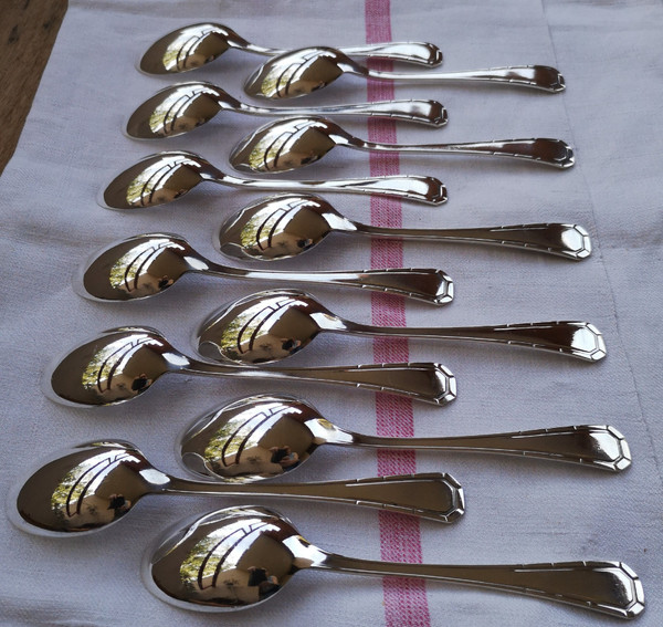 12 art deco dessert cutlery Alfénide goldsmiths (Christofle hallmarks)