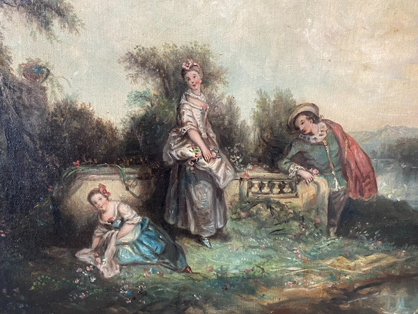 Scène Galante Suiveur De Watteau, école Française XIXème Siècle