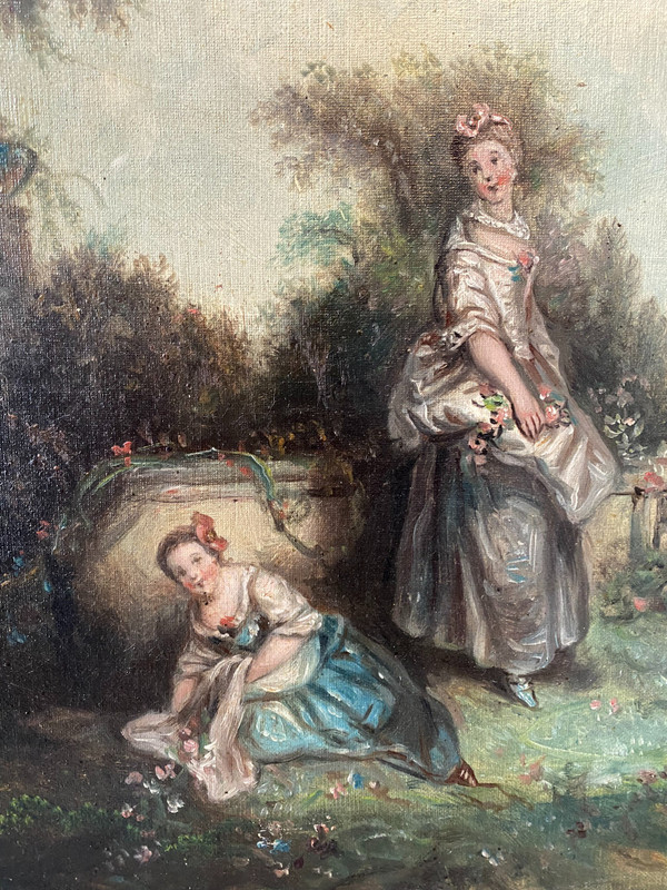 Scène Galante Suiveur De Watteau, école Française XIXème Siècle