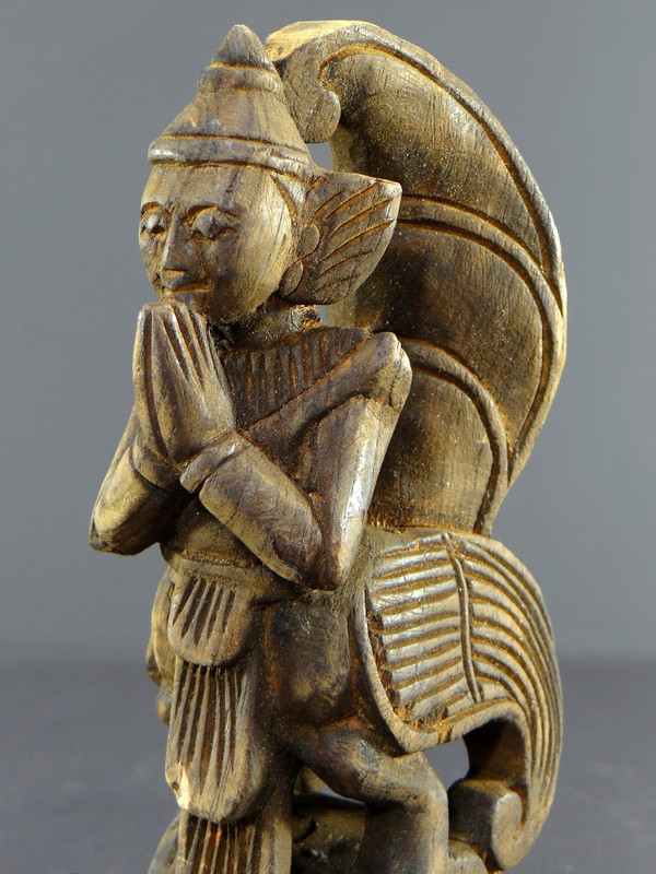 Burma, Mid-20th Century, Carved Weaving Loom Pulley Depicting a Nat (or Nak).