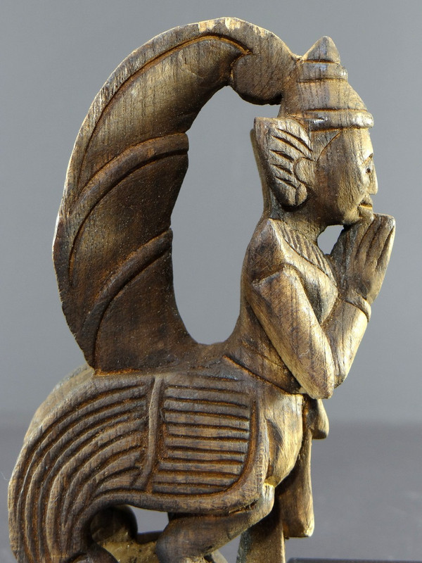 Burma, Mid-20th Century, Carved Weaving Loom Pulley Depicting a Nat (or Nak).