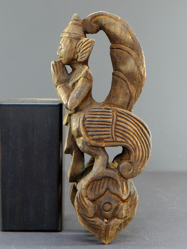 Burma, Mid-20th Century, Carved Weaving Loom Pulley Depicting a Nat (or Nak).