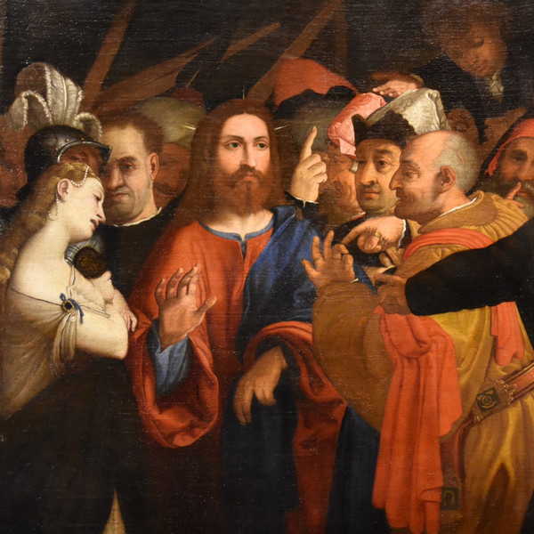 Christ And The Adulteress, Workshop Of Lorenzo Lotto (venice, 1480 - Loreto, 1556/1557)