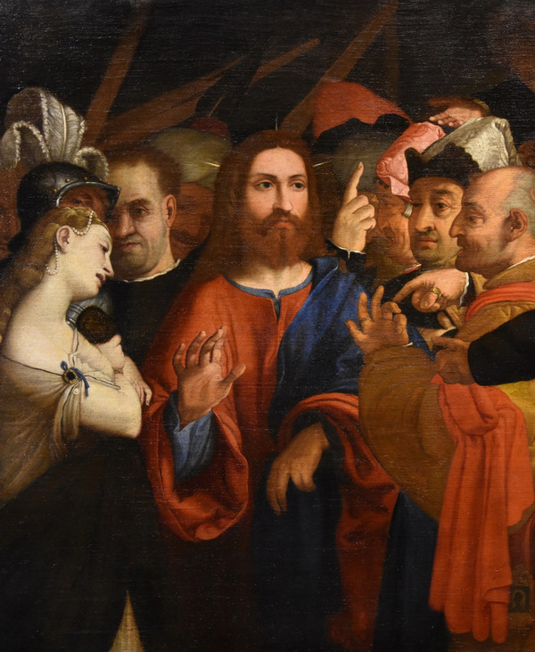 Christ And The Adulteress, Workshop Of Lorenzo Lotto (venice, 1480 - Loreto, 1556/1557)