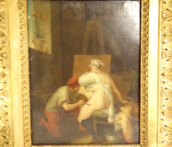 HSC Pittura Donna Pittrice Seguace Vleughels Le Bât de La Fontaine XVIII sec.