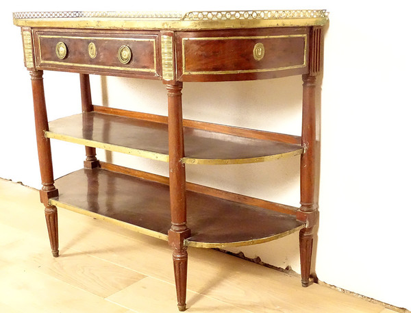 Louis XVI Half-moon console Mahogany White marble Gilt brass 18th century