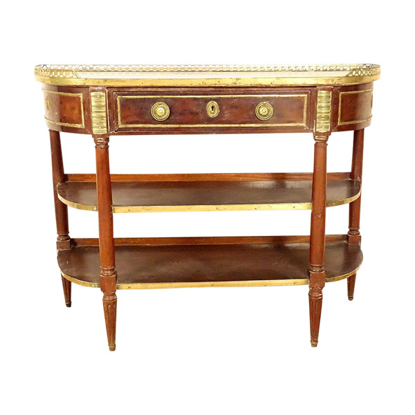 Louis XVI Half-moon console Mahogany White marble Gilt brass 18th century