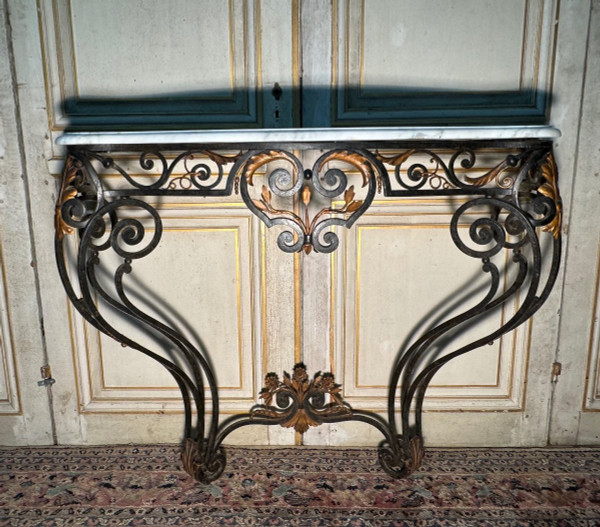 Console In Wrought Iron And Golden Sheet Metal