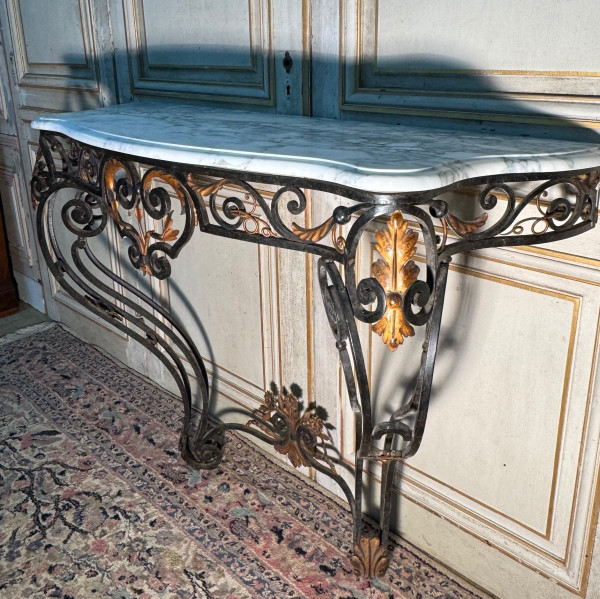 Console In Wrought Iron And Golden Sheet Metal