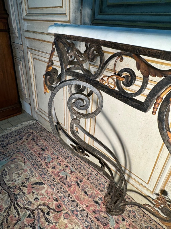 Console In Wrought Iron And Golden Sheet Metal