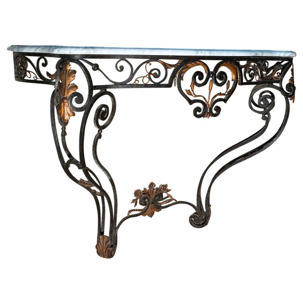 Console In Wrought Iron And Golden Sheet Metal