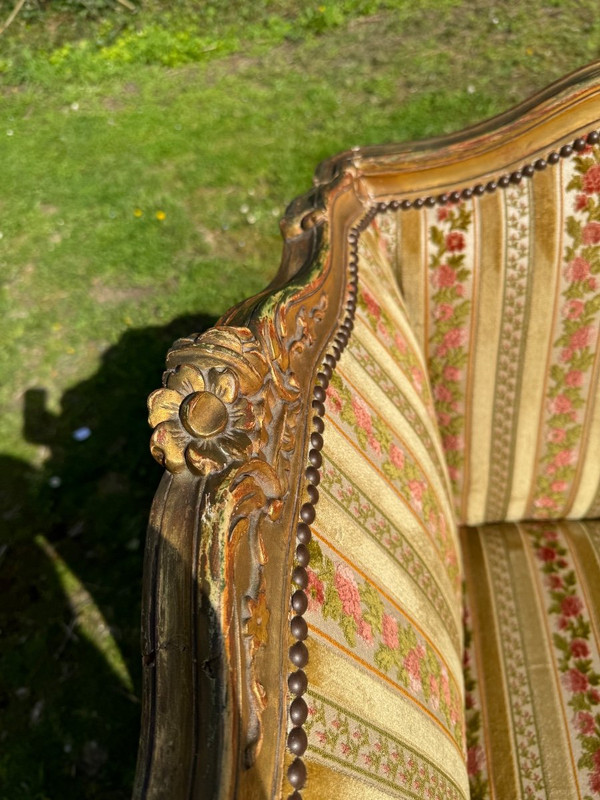 Großes Napoleon 3 Sofa aus goldenem Holz