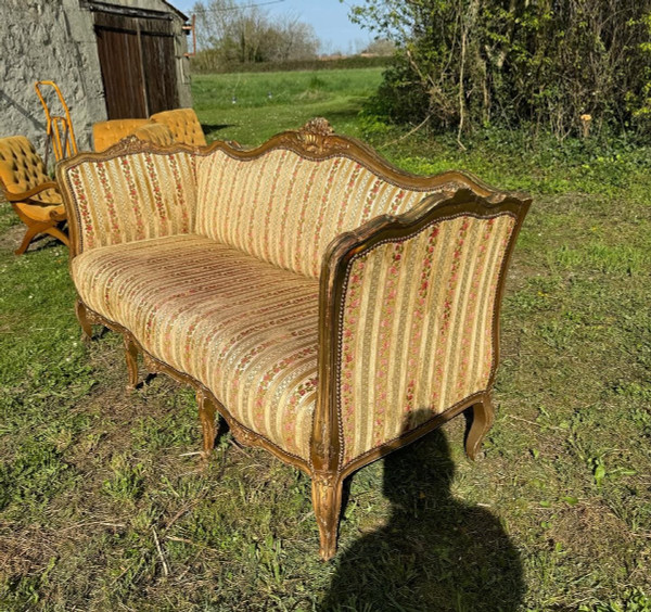 Großes Napoleon 3 Sofa aus goldenem Holz