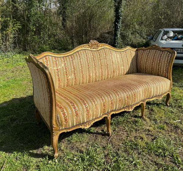 Großes Napoleon 3 Sofa aus goldenem Holz