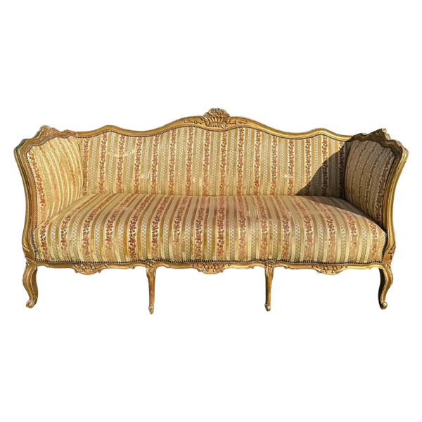 Großes Napoleon 3 Sofa aus goldenem Holz