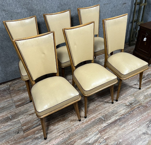 Set of 6 vintage 1970s chairs in light wood