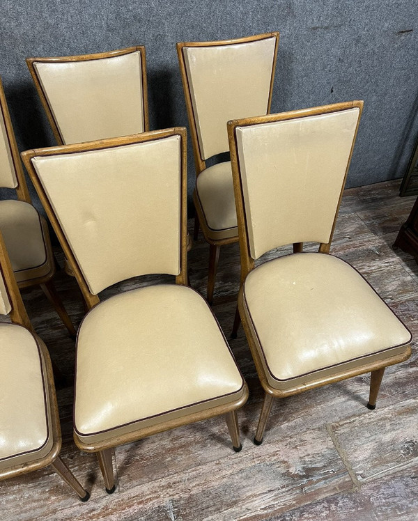 Set of 6 vintage 1970s chairs in light wood