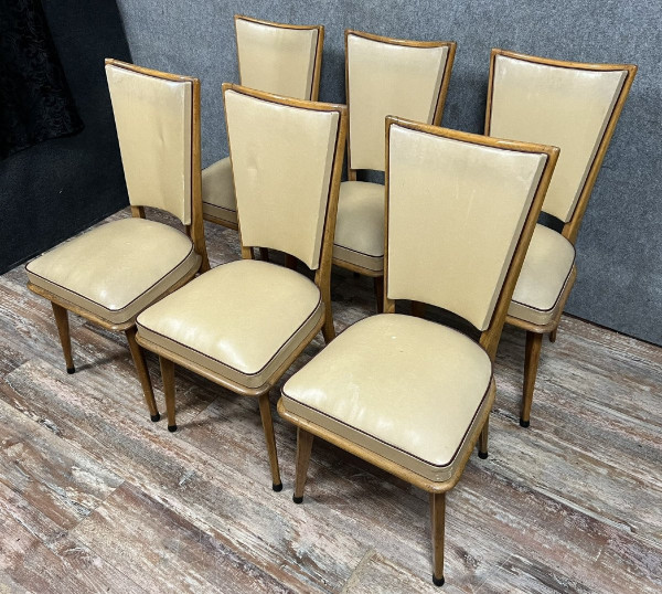 Set of 6 vintage 1970s chairs in light wood