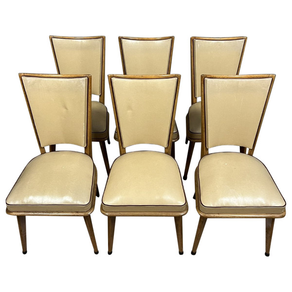 Set of 6 vintage 1970s chairs in light wood