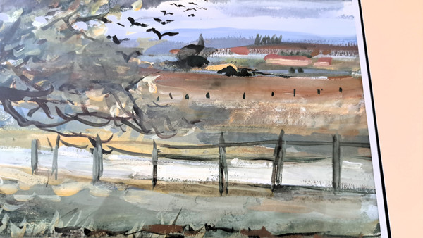 Watercolor landscape animated countryside early XXth century