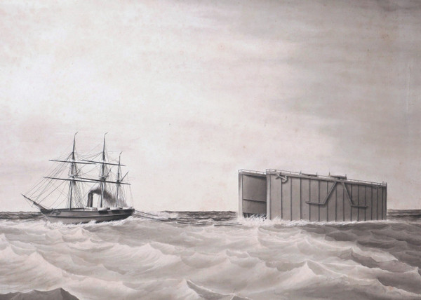 FRENCH SCHOOL, 1868, The towing of a floating dock towards Alexandria (LARGE FORMAT)