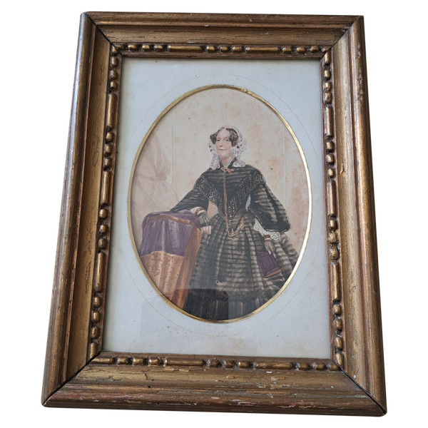 Dame De Qualité , Large Miniature , Watercolor , Mid-19th century.