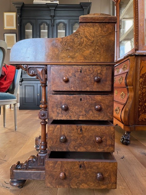 Pop up Davenport" desk in burr walnut with ebony moulding