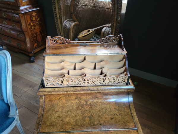 Pop up Davenport" desk in burr walnut with ebony moulding