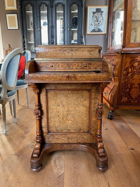 Pop up Davenport" desk in burr walnut with ebony moulding