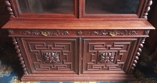 Large Louis XIII solid oak bookcase