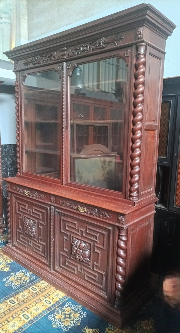 Large Louis XIII solid oak bookcase