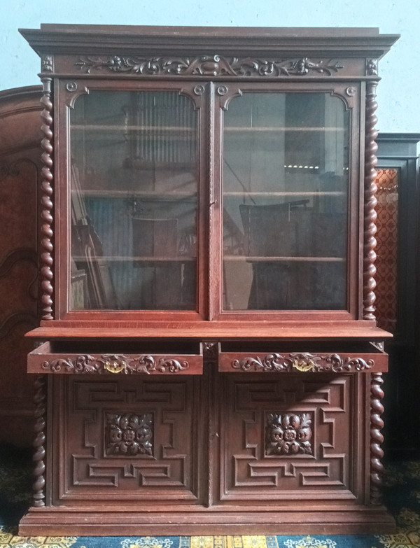 Large Louis XIII solid oak bookcase