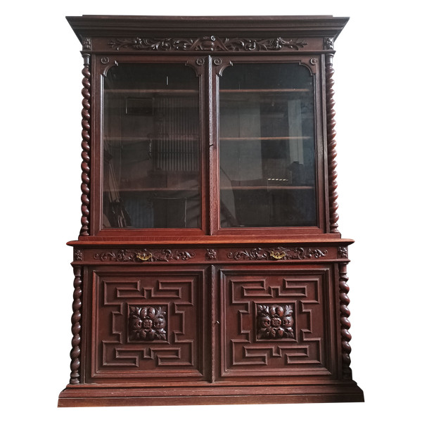 Large Louis XIII solid oak bookcase