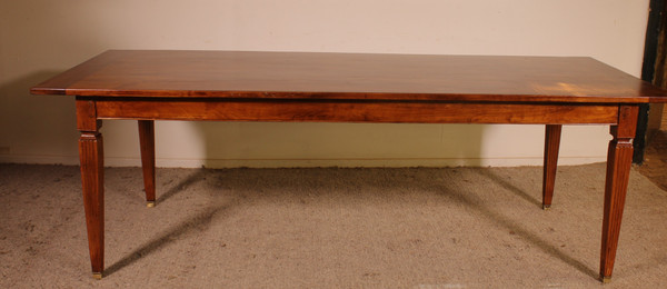 19th Century Cherry Wood Refectory Table With Louis XVI Caneled Legs