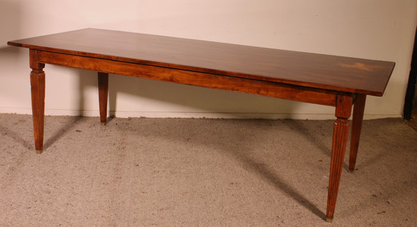 19th Century Cherry Wood Refectory Table With Louis XVI Caneled Legs