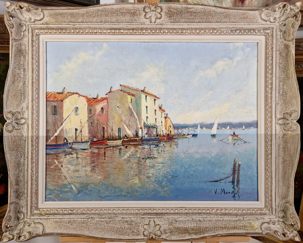 Vincent MANAGO (1880-1936) Original Öl/Tafel, signiert – Martigues, Riviera, Meer, Hafen, Süden