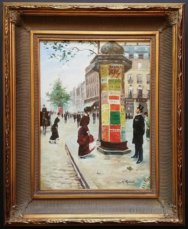 H. RENAUD (1921-1990) Signed French original oil/canvas - Painting, Paris, Boulevard, Figure