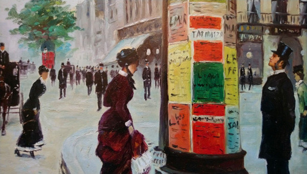 H. RENAUD (1921-1990) Signed French original oil/canvas - Painting, Paris, Boulevard, Figure