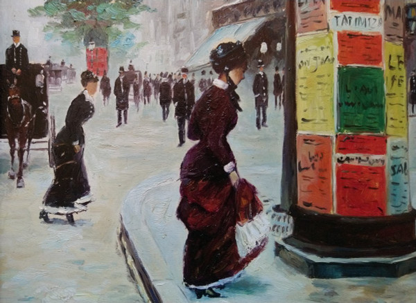 H. RENAUD (1921-1990) Signed French original oil/canvas - Painting, Paris, Boulevard, Figure