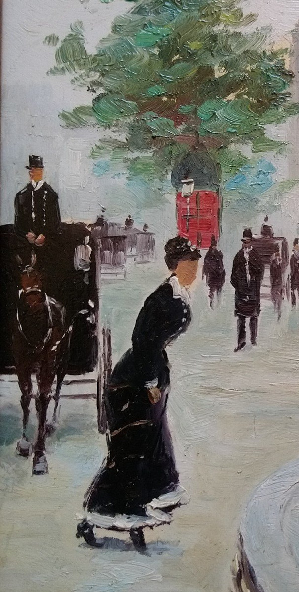 H. RENAUD (1921-1990) Signed French original oil/canvas - Painting, Paris, Boulevard, Figure