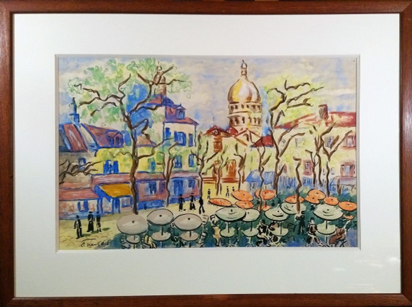 Anne FRANÇAIS (1909-1995), Technique Mixte originale, signée - Montmartre, Paris, Sacré-Coeur