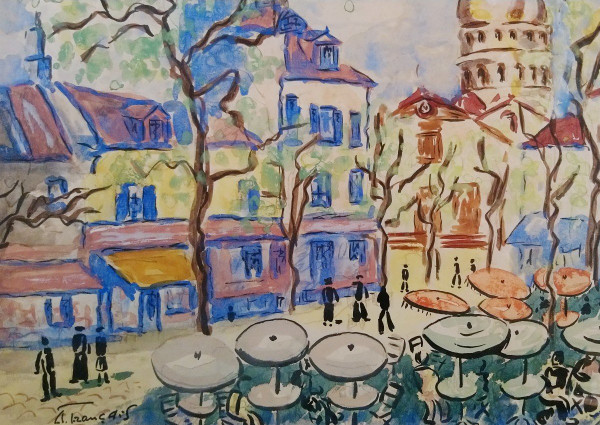 Anne FRANÇAIS (1909-1995), Technique Mixte originale, signée - Montmartre, Paris, Sacré-Coeur