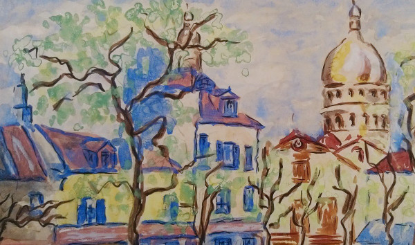 Anne FRANÇAIS (1909-1995), Technique Mixte originale, signée - Montmartre, Paris, Sacré-Coeur