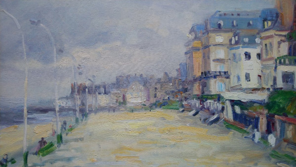 Marcel LAQUAY (1925-2014), Original Großes Ölgemälde, signiert - Trouville, Meer, Strand, Boot