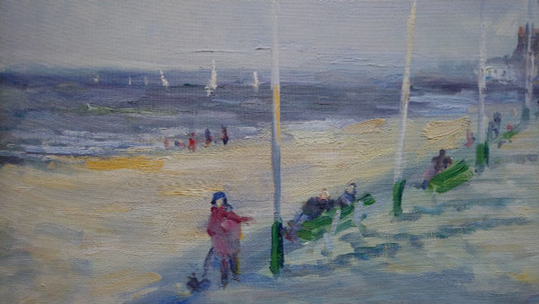 Marcel LAQUAY (1925-2014), Original Großes Ölgemälde, signiert - Trouville, Meer, Strand, Boot