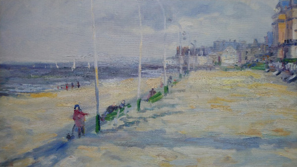 Marcel LAQUAY (1925-2014), Original Großes Ölgemälde, signiert - Trouville, Meer, Strand, Boot