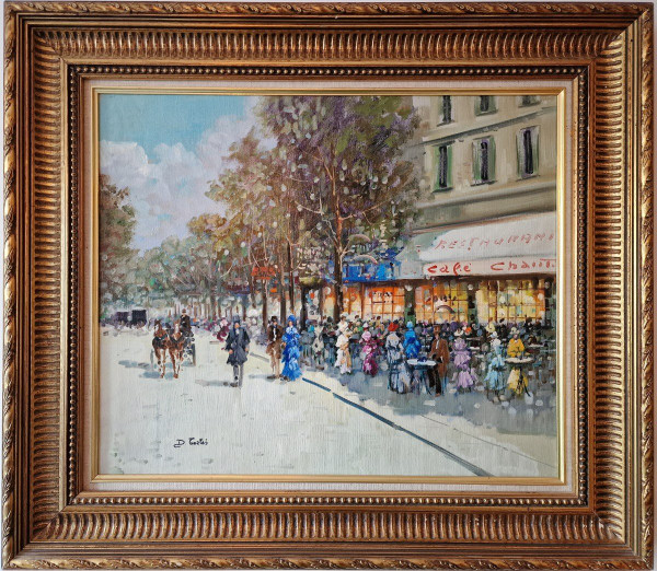 Dominique TORTÈS (1938-2012) Original Öl/Leinwand, signiert – Charakter, Paris, Boulevard, 1900